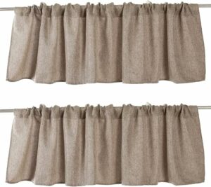 Jola's House 2 Pack Burlap Window Curtain Valances Farmhouse Style Window Treatment Decor Curtains Rod Pocket Valances for Kitchen/Living Room 16" x 56" (Brown)