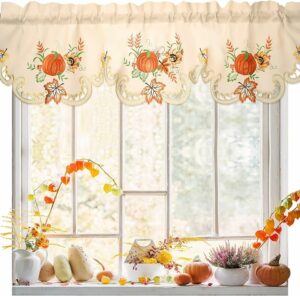 Thanksgiving Kitchen Fall Curtains Valances 58 x 15 Inch Autumn Window Treatment Valance Embroidered Pumpkins Maple for Living Room Bedroom Bathroom Decor