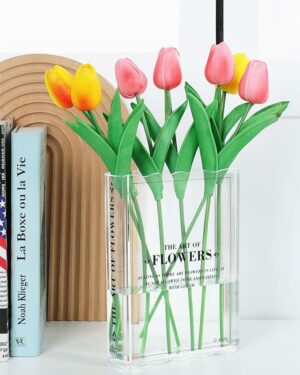 Book-Shaped Vase for Flowers, Book Lovers Gifts, Aesthetic Room Decor Cute Flowers Vases & Must-Have for Home, Bookshelf, Bedroom & Office Decor for Women & Teacher Gift - Like Mothers Day (Clear)