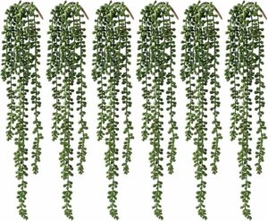 6 Pcs Artificial Succulents Hanging Plants, Fake String of Pearls Greenery Plants,Decoration for Wall, Home,Garden,Indoor and Outdoor