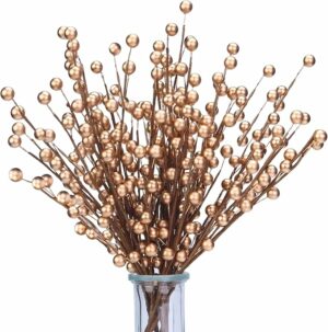 12 Pack Gold Christmas Ornaments Artificial Berry Stems 14" Fake Holly Berry Picks for Christmas Tree Vase DIY Wreath Crafts Home Decor