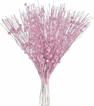 DearHouse 22 Pack Christmas Glitter Berries Stems Clearance,16.5 inch Pink Christmas Picks for Festival Holiday Crafts and Home Decoration (Pink)
