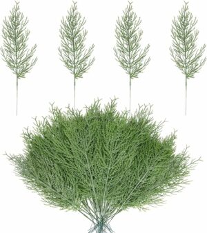 Alpurple 25 PCS Artificial Pine Branches-13.7 Inches Fake Greenery Plants Pine Sprigs-Faux Pine Leaves Picks for DIY Garland Crafts Christmas Embellishing and Home Garden Decoration (25PCS)
