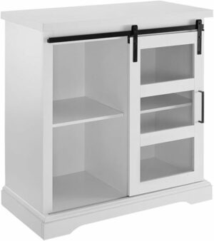 Walker Edison Weston Modern Farmhouse Sliding Glass Door Storage Console, 32 Inch, White