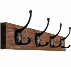 Coat Hooks for Wall,Coat Rack Wall Mounted, Hat Rack and Hat Hooks with 4 Hooks for Entryway, Bathroom, Bedroom(Brown)