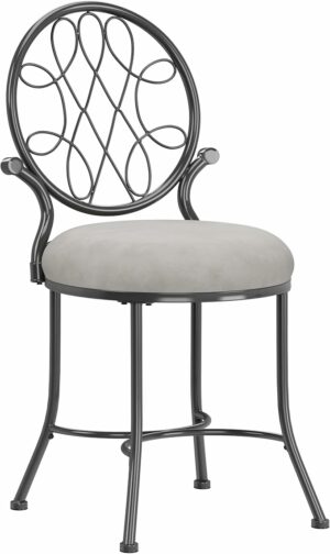 Hillsdale O'Malley Vanity Stool with Spiral Pattern Design, Metallic Gray