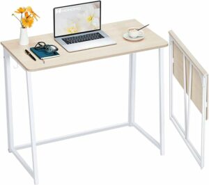 WOHOMO Folding Desk, Small Foldable Desk 31.5" for Small Spaces, Space Saving Computer Table Writing Workstation for Home Office, Easy Assembly, Oak