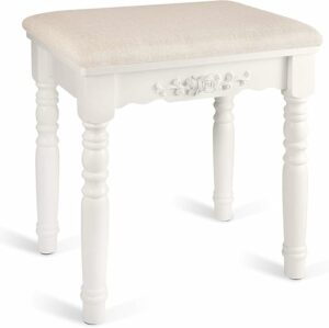 URFORESTIC Vanity Stool, Modern Makeup Dressing Stool with Concave Seat Surface,Capacity 300lb, Easy Assembly (White)