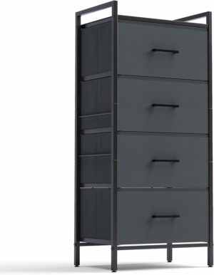 LINSY HOME 4 Drawer Dresser for Bedroom, Tall Dressers Storage Drawers, Tower Organizer Unit for Hallway, Entryway, Closets, Sturdy Steel Frame, Wood Top