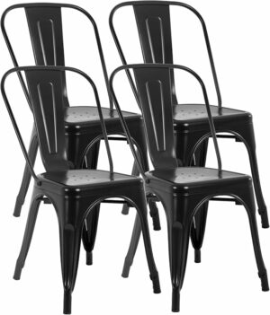 FDW Metal Dining Chairs Set Of 4 Indoor Outdoor Chairs Patio Chairs Kitchen Metal Chairs 18 Inch Seat Height Restaurant Chair Metal Stackable Chair Tolix Side Bar Chairs 330LBS Weight Capacity