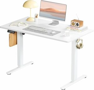 SMUG Standing Desk, Adjustable Height Electric Sit Stand Up Down Computer Table, 40x24 Inch Ergonomic Rising Desks for Work Office Home, Modern Lift Motorized Gaming Desktop Workstation, White