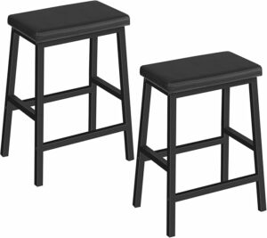 HOOBRO Bar Stools, 24" Set of 2 Bar Chairs, PU Leather Upholstered Breakfast Stools, Easy Assembly, Suitable for Kitchen, Bar, Dining Room, Black BB01MD01