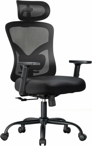 NOBLEWELL Ergonomic Office Chair with Padded Lumbar Support, 2D Headrest, Adjustable Armrests, Upgraded Contoured Seat Cushion, 130° Rocking Tilt, Computer Chair for Home Office, NWOC1-1