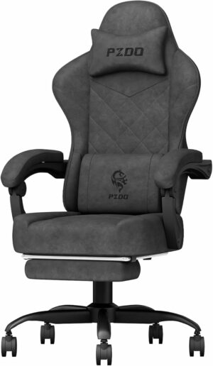 Gaming Chair, Gaming Chairs for Adults with Footrest, Lumbar Support, Fabric Computer Office Chair, High Back PC Chair Ergonomic Gamer Chair with Wide Cushion, Recliner, 300LBS, Teens, Black