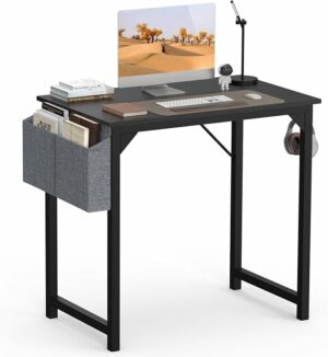 SMUG Computer 32 Inch Home Office Writing Wood Desk Storage Bag & Headphone Hook Small Spaces Simple Bedroom Work Study Kids Table, Black