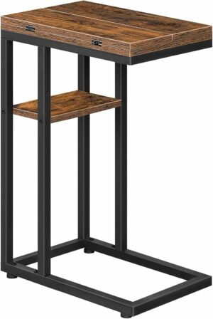 HOOBRO Foldable End Table, C Shaped Side Table with Storage Shelf, Small Snack Table Suitable for Living Room Bedroom Small Spaces, Easy Assembly, Rustic Brown BF29SF01
