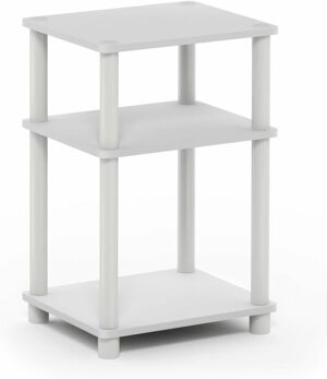 Furinno Just Turn-N-Tube Open Storage Nightstand, 1 Pack, 3-Tier, White/White