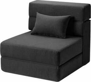 Folding Sofa Bed with Pillow- Convertible Chair Floor Couch & Sleeping Mattress - Foldable Memory Foam Sleeper for Living Room/Dorm/Guest Room/Home Office/Apartment/Upstairs Loft, Dark Grey