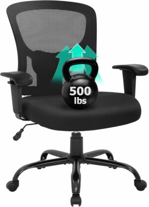 BestOffice Big and Tall Office Chair 500lbs Desk Chair Mesh Computer Chair with Lumbar Support Wide Seat High Back Task Executive Ergonomic Chair for Home Office (Black)