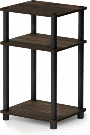 Furinno Just 3-Tier Turn-N-Tube End Table / Side Table / Night Stand / Bedside Table with Plastic Poles, 1-Pack, Columbia Walnut/Black