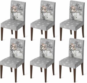 Horaldaily 6PCS Christmas Dining Chair Covers,Grey Snowman Stretch Removable Washable Slipcover Chair Protector for Dining Room Home Decor