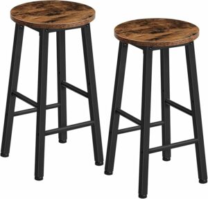 HOOBRO Bar Stools Set of 2, Counter Height Bar Stools, 24.8" Bar Stools for Kitchen Island, Industrial Kitchen Bar Chairs, for Dining Room, Kitchen, Bar, Rustic Brown and Black BF07BY01G1