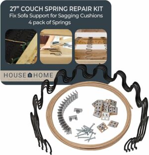 House2Home 27" Couch Spring Repair Kit to Fix Sofa Support for Sagging Cushions - Includes 4pk of Springs, Upholstery Spring Clips, Seat Spring Stay Wire, Screws, and Installation Instructions