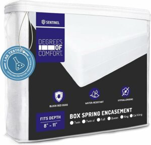 Degrees of Comfort Queen Size Box Spring Encasement – Bed Bug Proof Zippered Dust Mite Waterproof Hypoallergenic Six-Sided Cover, 8-11” Depth