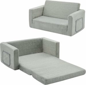 Ulax furniture Kids Fold Out Couch 2-in-1 Children Convertible Sofa to Lounger with Soft Plush Fabric