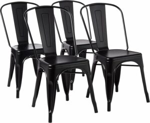 Amazon Basics Stackable Bar Stool Chair, Easy to Assemble, Sturdy, 4 Pack, 20.1" D x 17.1" W x 33.5" H, Matte Black