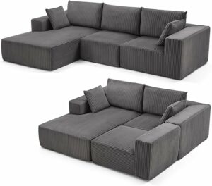 108” Modular Sectional Sofa, Sponge Sectional Sofa Couch for Living Room, Modular L-Shape Sofa Couch with Chaise, Darkgrey