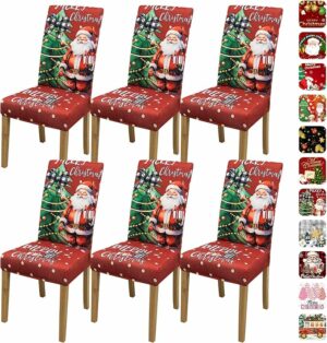 Christmas Chair Covers，Christmas Dining Chair Cover, Stretch Dining Chair Cover, Washable Kitchen Parsons Chair Cover,Removable Slipcover Suitable for Kitchen Restaurant Decor