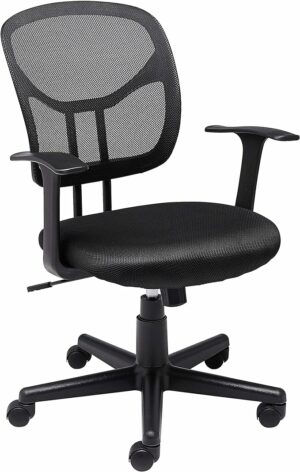 Amazon Basics Mesh Mid-Back Adjustable-Height 360-Degree Swivel Office Desk Chair with Armrests, Lumbar Support and Easy to Assemble, Black