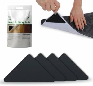 Ledgebay Rug Pad Grippers for Area Rugs - Multi Pack Reusable, No Skid, Washable, Anti-Slip, Rug Pad Gripper for Hardwood Floors and Tile with Double-Sided, Self Adhesive to Keep Area Rugs Flat (4)