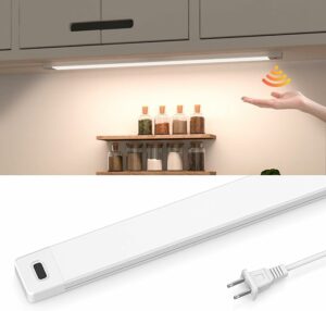 MYPLUS 16 Inch Under Cabinet Lights with Hand Wave, Under Counter Lighting 4000K Natural White,Dimmable,Plug and Play,LED Lights for Kitchen Cabinet, Cupboard, Closet, Desk