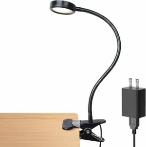 LEPOWER Clip on Light/Reading Light/Book Light Color Changeable/Night Light Clip on for Desk, Bed Headboard and Computers, Adapter Included (Black)