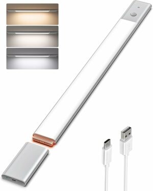 EZVALO Under Cabinet Lighting, Rechargeable 2200mAh Detachable Battery, 76 LED Dimmable Closet Lights, 3 Color Temps, Wireless Motion Sensor Light for Kitchen, Stairway, Wardrobe