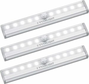 VYANLIGHT Motion Sensor LED Under Cabinet Lights, 10 LED Light Strips for Closet, Kitchen, Bathroom, Pantry - Battery Operated, Wireless, Peel and Stick, 3 Pack