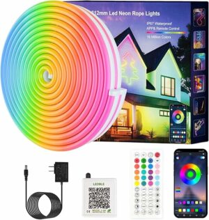 Neon Rope Lights, JIAMEI 20FT RGB LED Strip Lights, App Control, IR Remote, Music Syncing, Outdoor IP67 Waterproof, Flexible Neon Strip Lights Cuttable for Bedroom, Gaming, Party, Outdoors Decor