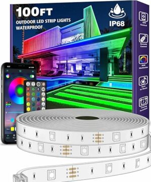 AILBTON 100ft Outdoor LED Strip Lights Waterproof,IP68 Outside Led Light Strips Waterproof with Bluetooth App Remote Control,Music Sync RGB Exterior Led Rope Lights,for Balcony,Deck,Roof,Garden,Pool