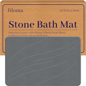 Stone Bath Mat Diatomaceous Earth Shower Mat Non-Slip Super Absorbent Bathroom Floor Mat Quick Drying Natural Easy to Clean(24 * 16 Grey)