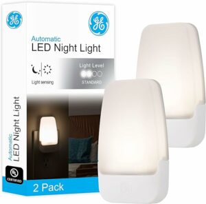 GE LED Night Light, Plug-in, Dusk to Dawn Sensor, Warm White, Ambient Lighting, Ideal Kids Adults Nightlight for Bedroom, Bathroom, Nursery, Hallway, Kitchen, 30966, 2 Pack