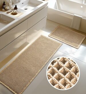 Large Waffle Bath Mat Set, Non Slip Bathroom Mat Set, Ultra Absorbent Bath Mats for Bathroom Decor, Extra Soft Floor Bathroom Rugs Sets 2 Piece, Washable Bath Rugs Set (20"×47" and 16"×24")