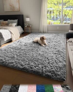 Ophanie Upgrade 4x6 Rugs for Bedroom, Grey, Fluffy Shaggy Soft Area Rug, Gray Non-Slip Indoor Floor Carpet for Living Room, Kids Baby Boys Teen Dorm Home Decor Aesthetic, Nursery, Rug