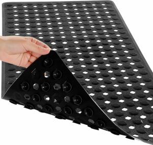 Yimobra Bathtub Shower Mat 34.5 x 15.5, Non Slip Bath Mats for Tub Floor with Drain Hole and Suction Cups, Soft on Feet, Machine Washable, Easy Dry, Black